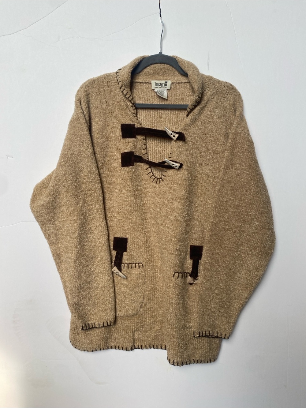 Beige/Tan Shawl Collar Sweater with Toggle Details (M)